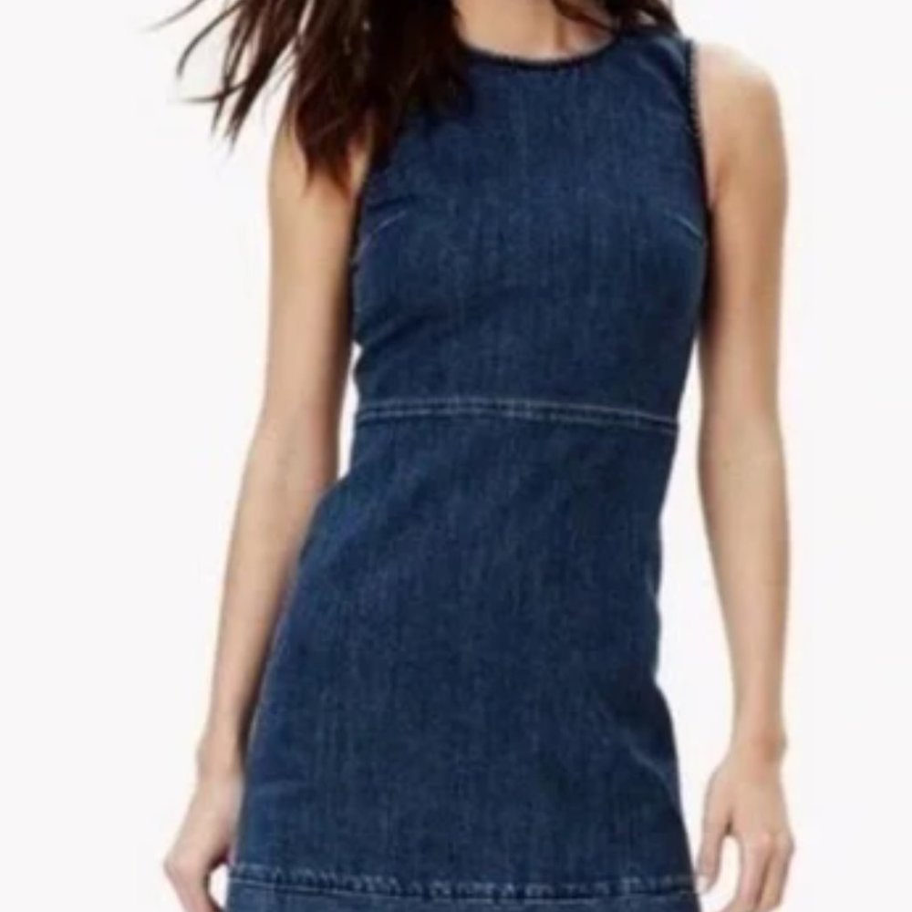 Theory Denim Sheath Dress With Frayed Hem